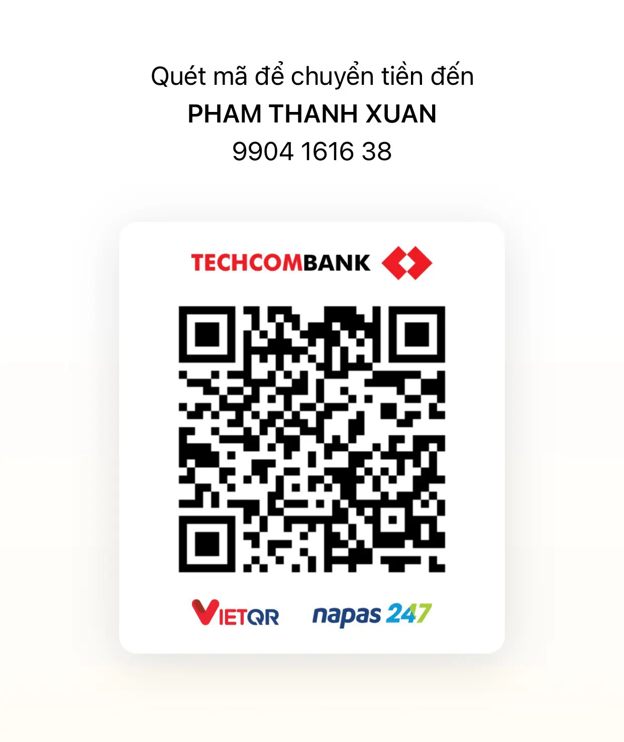 Mã QR Code Tài khoản 9904161638 - Ngân hàng Techcombank